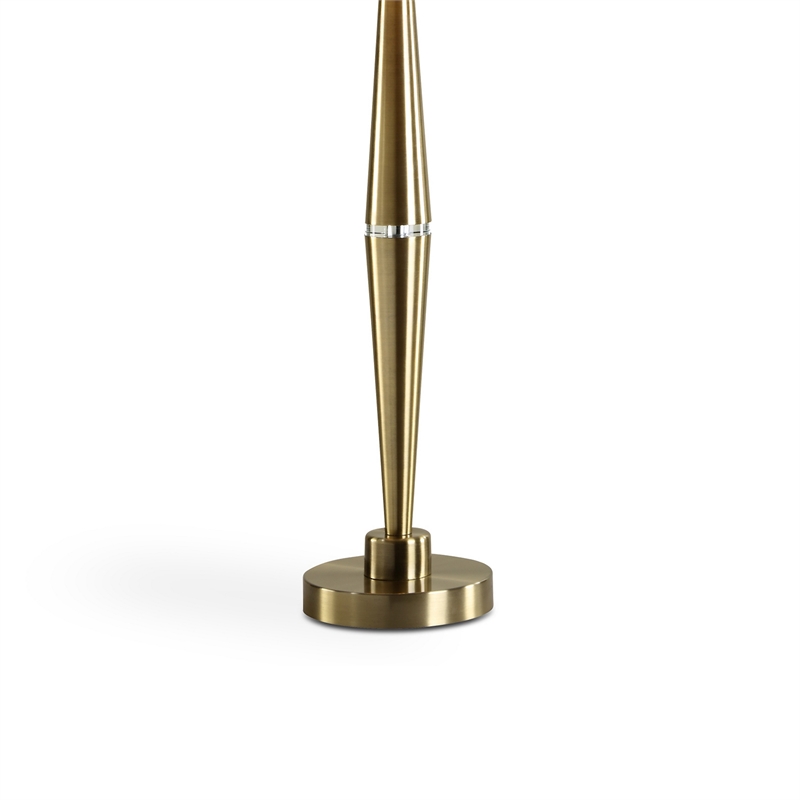 Benjara Modern Accent Table Lamp-White Linen Drum Shade-Gold Metal Tapered Base