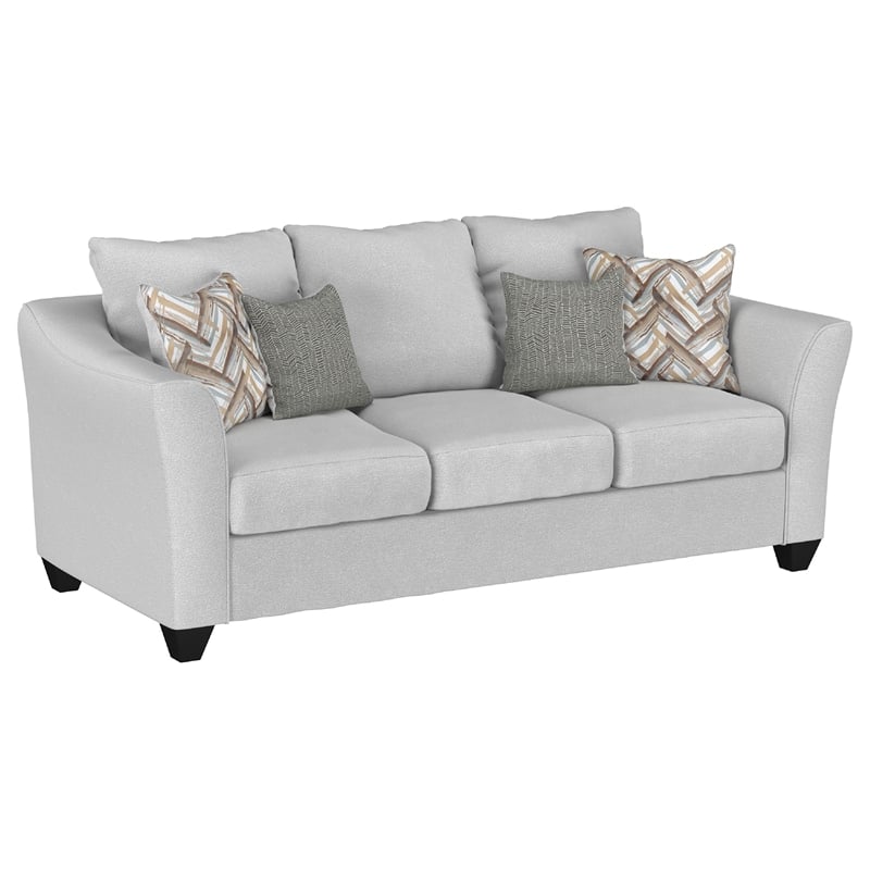 Benjara Siya 2pc Living Room Sofa and Loveseat Set- 6 Accent Pillows- Sand Gray