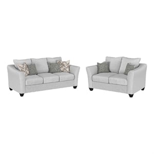Benjara Siya 2pc Living Room Sofa and Loveseat Set- 6 Accent Pillows- Sand Gray