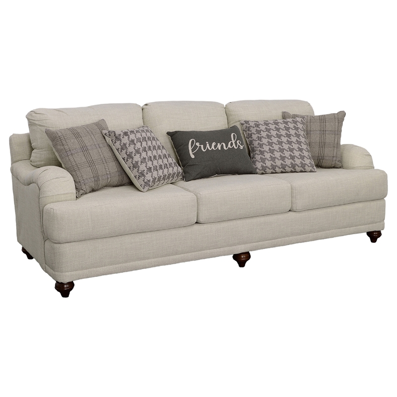 Benjara Liya 2pc Sofa Loveseat Set- Espresso Brown Legs- 7 Throw Pillows- Gray