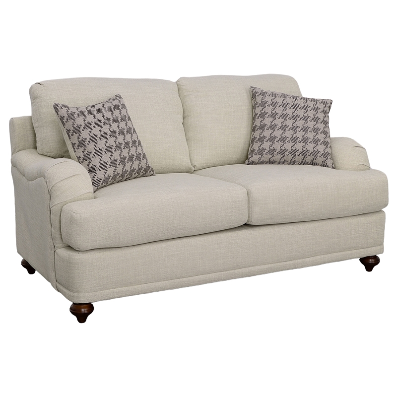 Benjara Liya 2pc Sofa Loveseat Set- Espresso Brown Legs- 7 Throw Pillows- Gray
