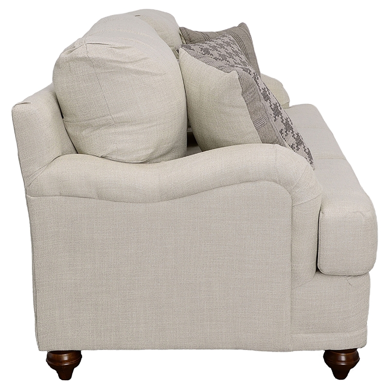Benjara Liya 2pc Sofa Loveseat Set- Espresso Brown Legs- 7 Throw Pillows- Gray
