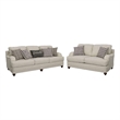 Benjara Liya 2pc Sofa Loveseat Set- Espresso Brown Legs- 7 Throw Pillows- Gray