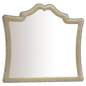 Benjara Lino Dresser Mirror- Curved Frame- Nailhead Trim- Cream Velvet 43&quot