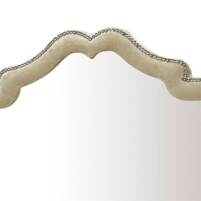 Benjara Lino Dresser Mirror- Curved Frame- Nailhead Trim- Cream Velvet 43