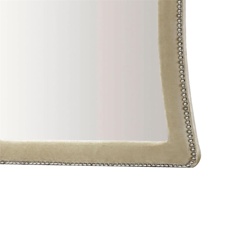 Benjara Lino Dresser Mirror- Curved Frame- Nailhead Trim- Cream Velvet 43