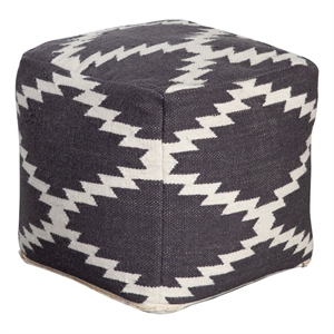 Benjara Poby Accent Pouf- 19&quot Square Body- White and Gray Zig Zag Pattern