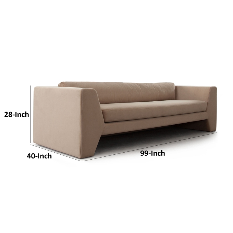 Benjara Roe Sofa- Camel Brown Performance Velvet- Wide Track Arms- 99