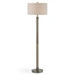 Benjara Modern Floor Lamp- White Linen Drum Shade- Brass Metal Pole- Round Base