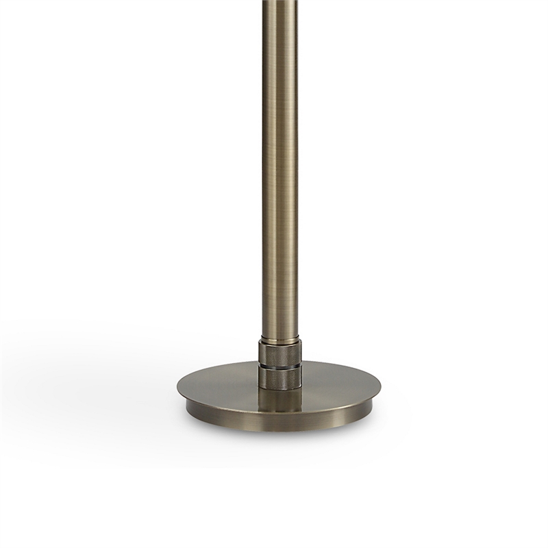 Benjara Modern Floor Lamp- White Linen Drum Shade- Brass Metal Pole- Round Base