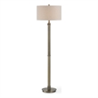 Benjara Modern Floor Lamp- White Linen Drum Shade- Brass Metal Pole- Round Base