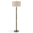 Benjara Modern Floor Lamp- White Linen Drum Shade- Brass Metal Pole- Round Base