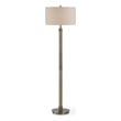 Benjara Modern Floor Lamp- White Linen Drum Shade- Brass Metal Pole- Round Base