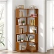 Benjara Nel Tall Corner Bookshelf- 6 Tier L Shape Brown Shelves- 65