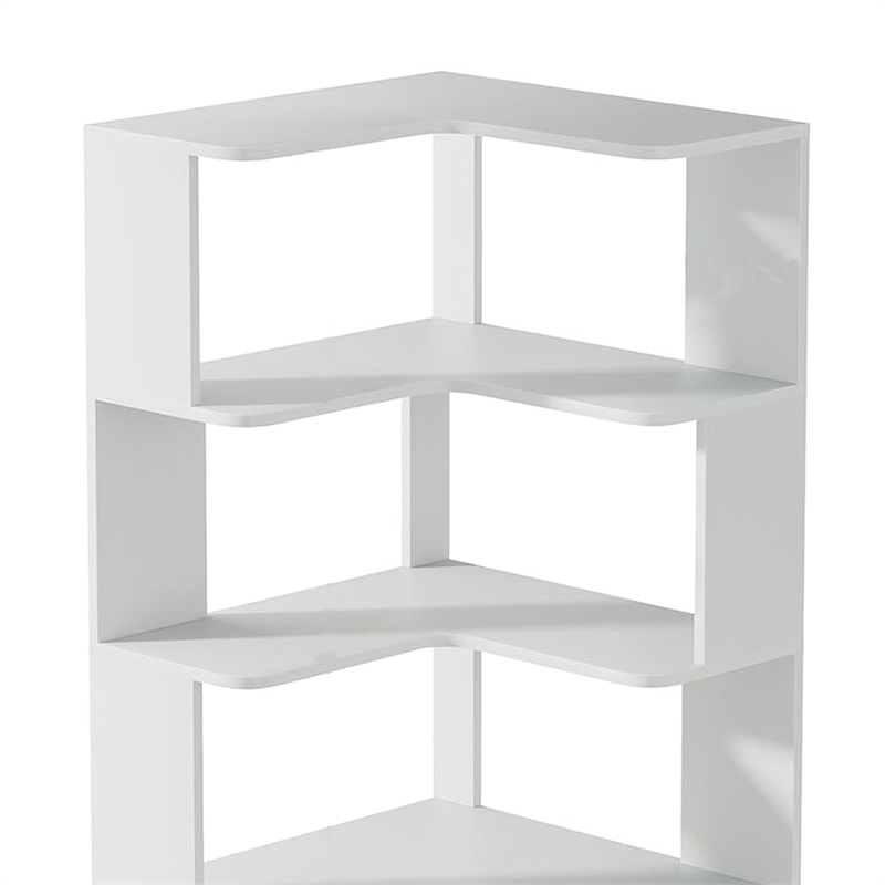 Benjara Nel Tall Corner Bookshelf- 6 Tier L Design White Shelves- 65
