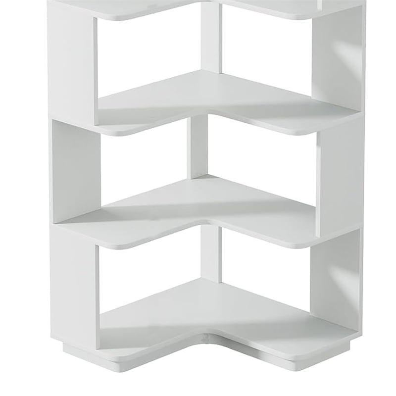 Benjara Nel Tall Corner Bookshelf- 6 Tier L Design White Shelves- 65