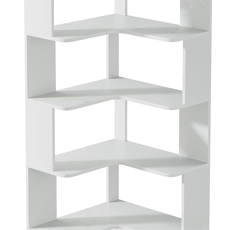 Benjara Nel Tall Corner Bookshelf- 6 Tier L Design White Shelves- 65