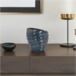 Benjara Round Modern Vase- Spiral Turned Design- Blue Ceramic 17