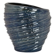 Benjara Round Modern Vase- Spiral Turned Design- Blue Ceramic 17