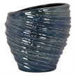 Benjara Round Modern Vase- Spiral Turned Design- Blue Ceramic 17