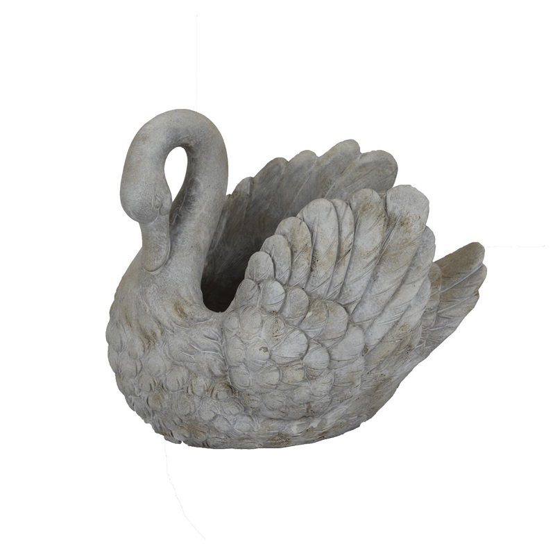 Benjara Jina Planter with Swan Sculpted Details- Gray Terracotta 10
