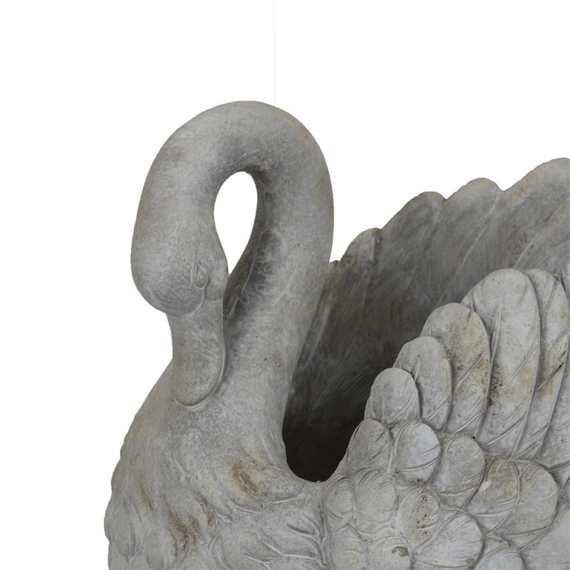 Benjara Jina Planter with Swan Sculpted Details- Gray Terracotta 10