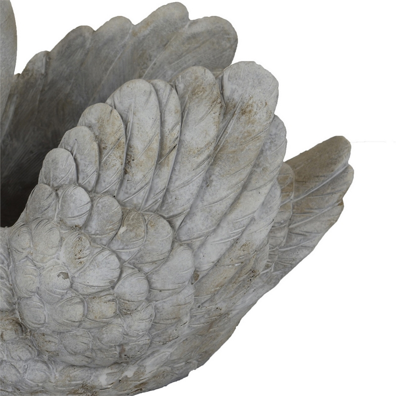 Benjara Jina Planter with Swan Sculpted Details- Gray Terracotta 10