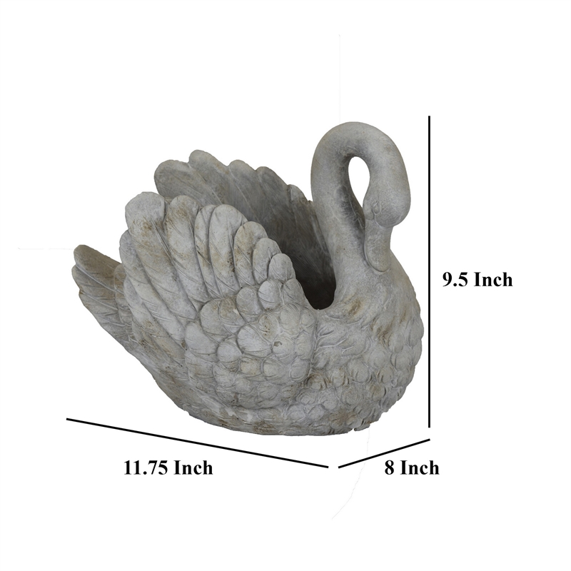 Benjara Jina Planter with Swan Sculpted Details- Gray Terracotta 10
