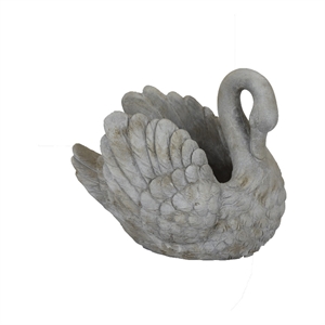 Benjara Jina Planter with Swan Sculpted Details- Gray Terracotta 10&quot