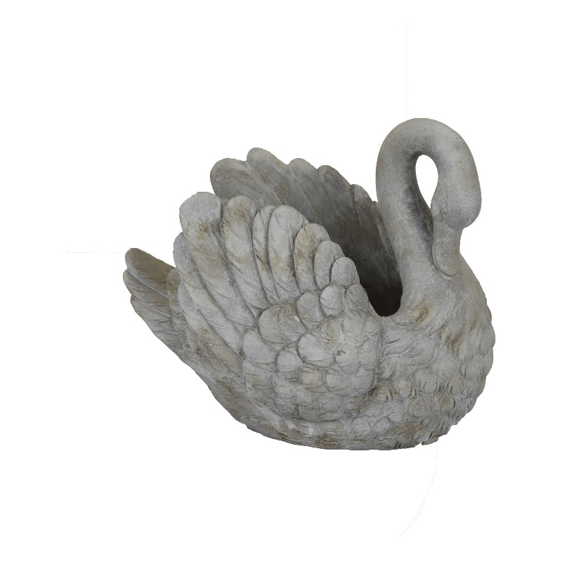 Benjara Jina Planter with Swan Sculpted Details- Gray Terracotta 10