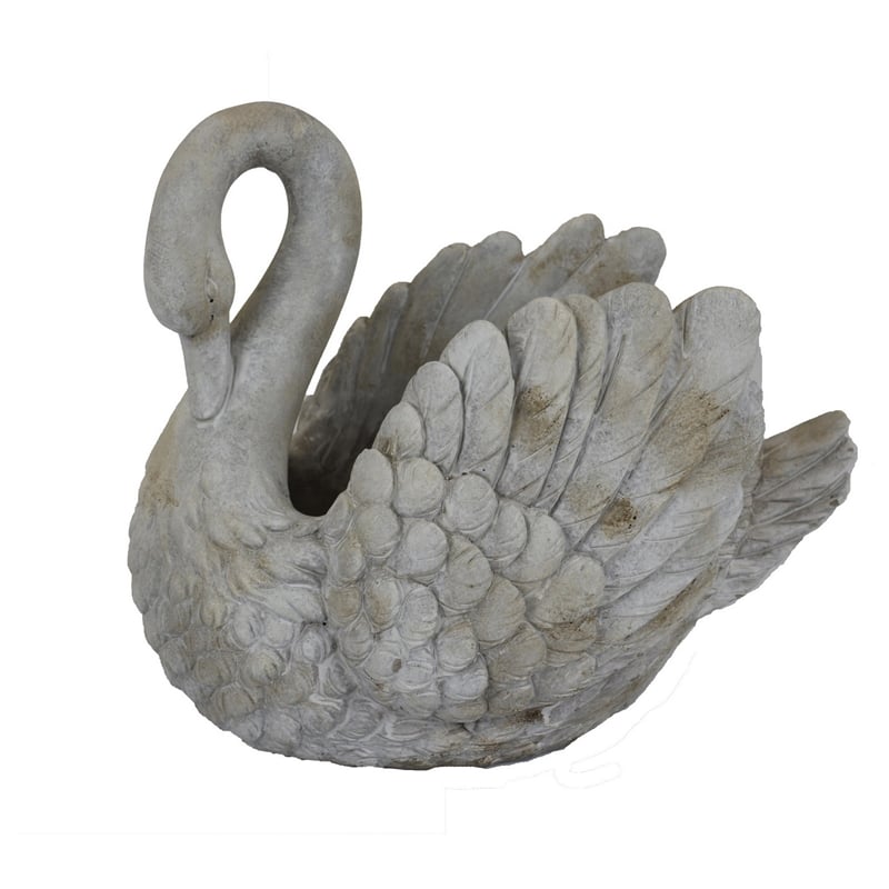 Benjara Jina Large Planter with Swan Sculpted Details- Gray Terracotta 12