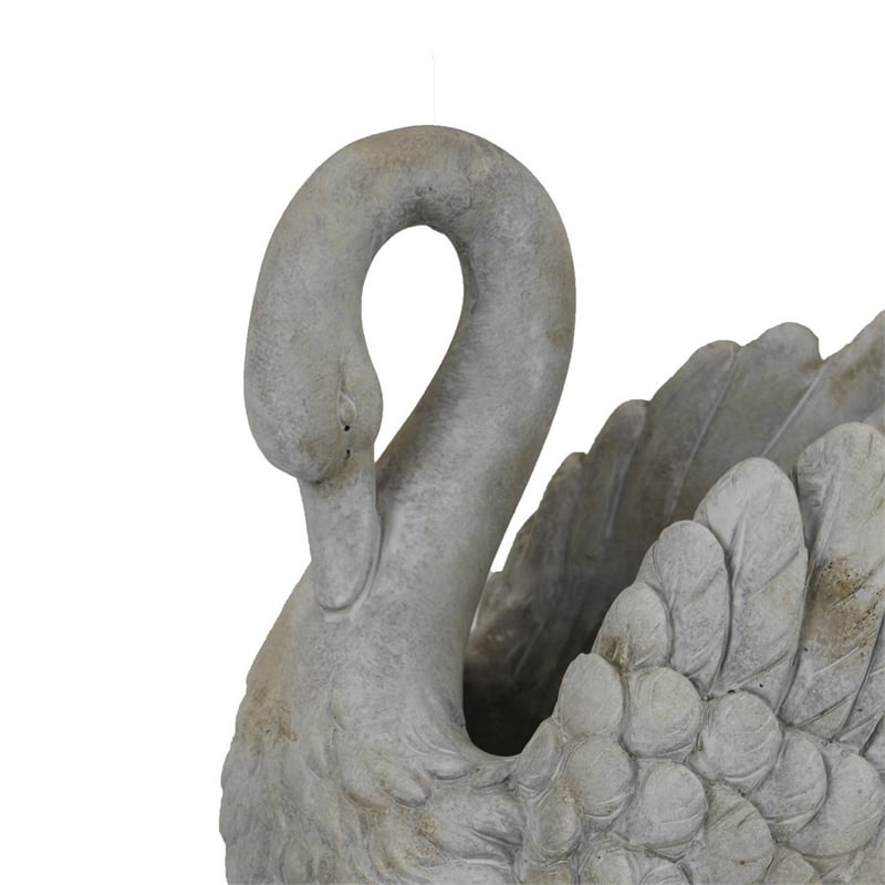 Benjara Jina Large Planter with Swan Sculpted Details- Gray Terracotta 12