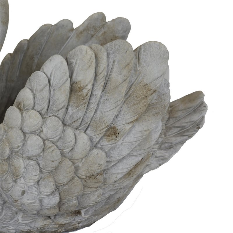 Benjara Jina Large Planter with Swan Sculpted Details- Gray Terracotta 12