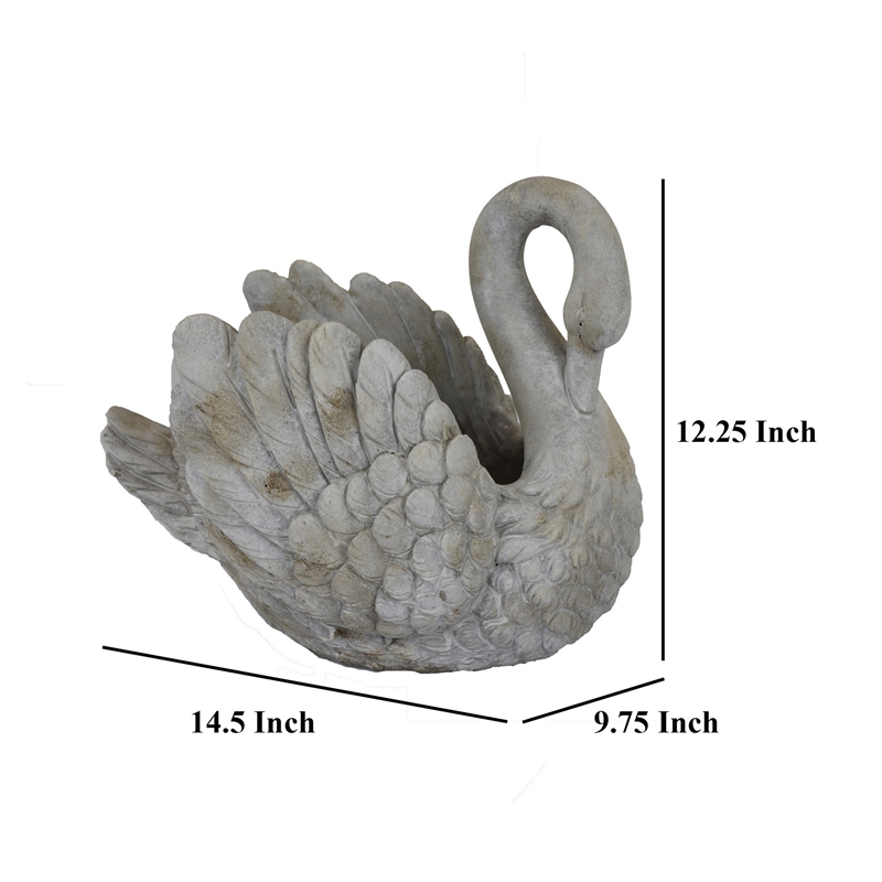 Benjara Jina Large Planter with Swan Sculpted Details- Gray Terracotta 12