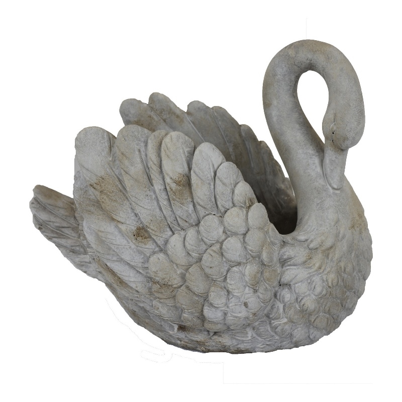 Benjara Jina Large Planter with Swan Sculpted Details- Gray Terracotta 12