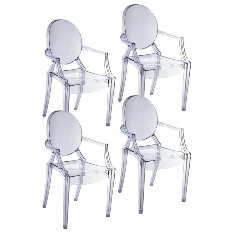 Benjara Nili Set of 4 Dining Armchairs-Oval Shape Back-Clear Finish