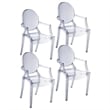 Benjara Nili Set of 4 Dining Armchairs-Oval Shape Back-Clear Finish