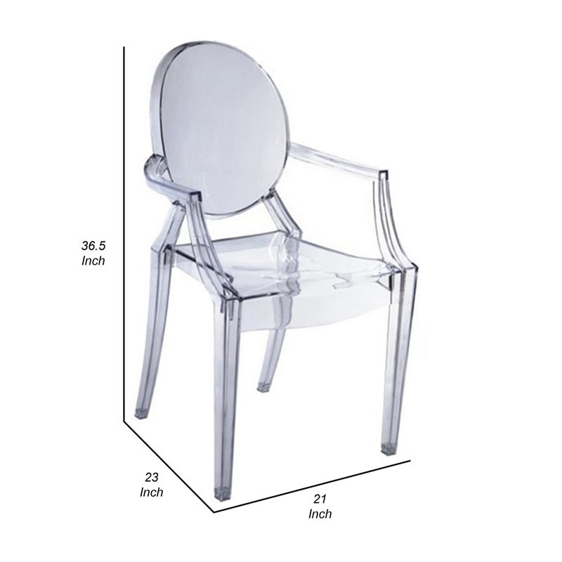 Benjara Nili Set of 4 Dining Armchairs-Oval Shape Back-Clear Finish