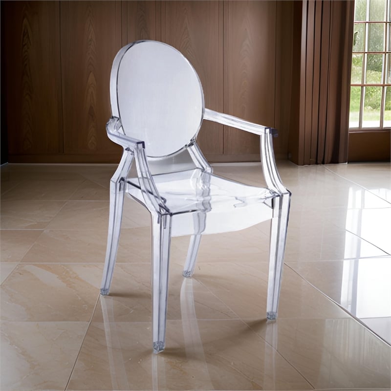 Benjara Nili Set of 4 Dining Armchairs-Oval Shape Back-Clear Finish