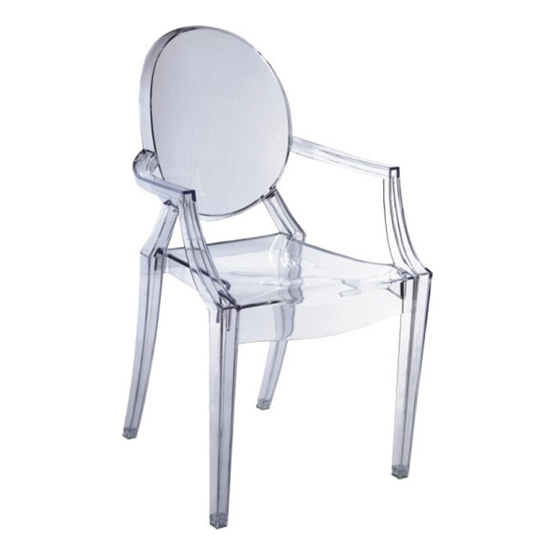 Benjara Nili Set of 4 Dining Armchairs-Oval Shape Back-Clear Finish