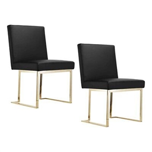 Benjara Boly 26&quot Counter Height Chair- Black Faux Leather Seat- Gold Cantilever