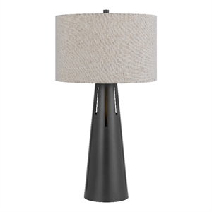 Benjara Tiy 30&quot Table Lamp- White Hardback Drum Shade- Gray Iron Cone Base