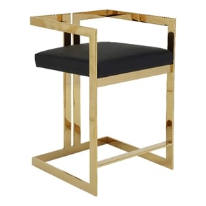 Benjara Suki 26&quot Counter Height Chair- Black Faux Leather- Gold Cantilever Base
