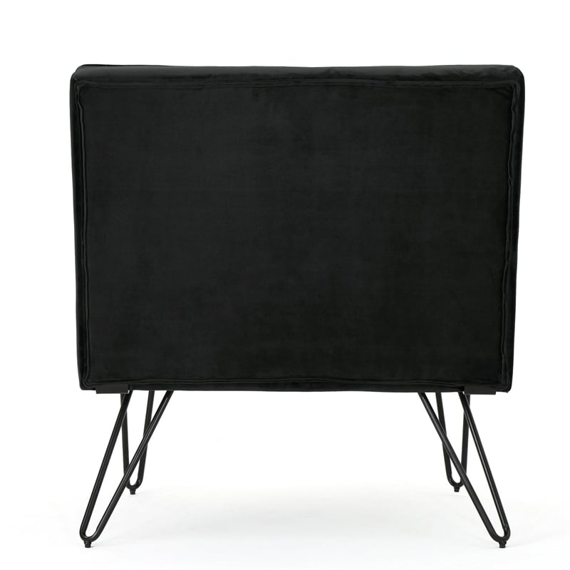 Benjara Ashley Armless Slipper Chair- Hairpin Legs- Black Button Tufted Velvet