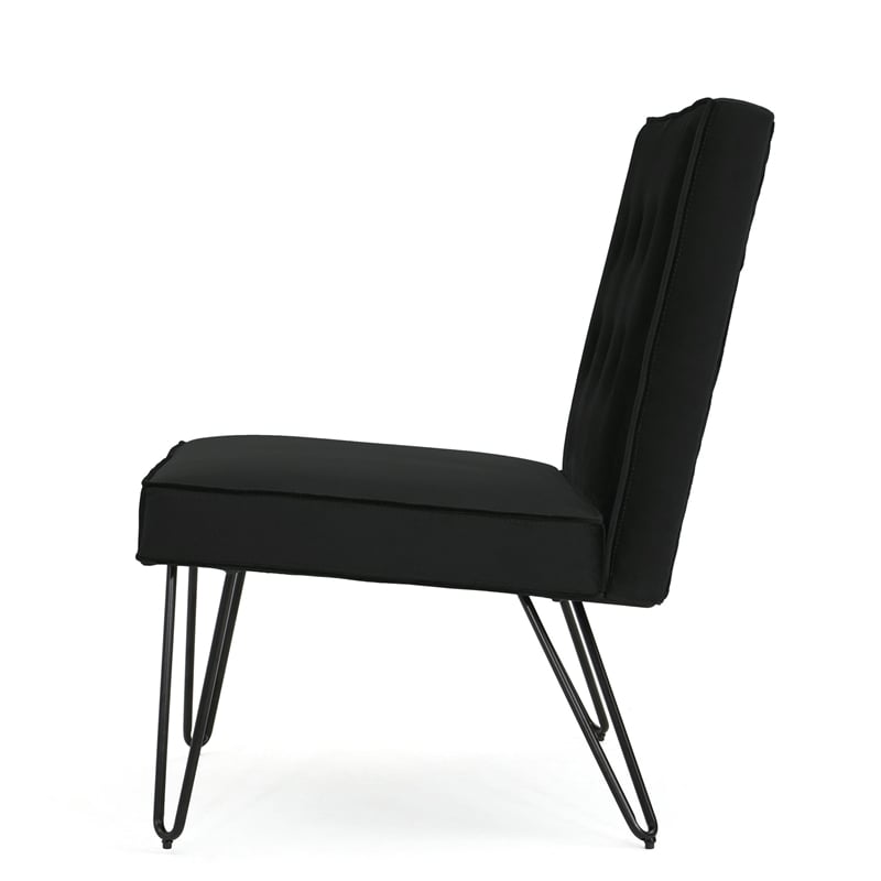Benjara Ashley Armless Slipper Chair- Hairpin Legs- Black Button Tufted Velvet