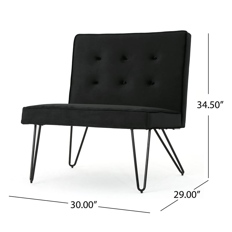 Benjara Ashley Armless Slipper Chair- Hairpin Legs- Black Button Tufted Velvet