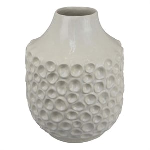 Benjara Nian Accent Vase- Off White Ceramic Raised Dimple Texture- 14&quot