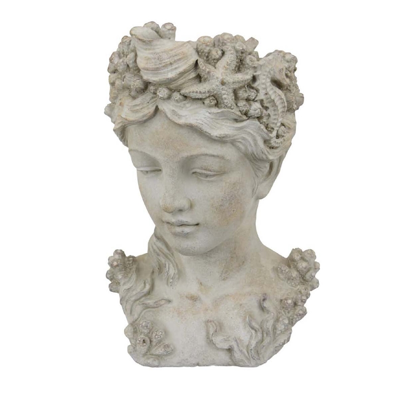Benjara Lewis Bust Planter with Sea Life and Coral Patterns- White Terracotta