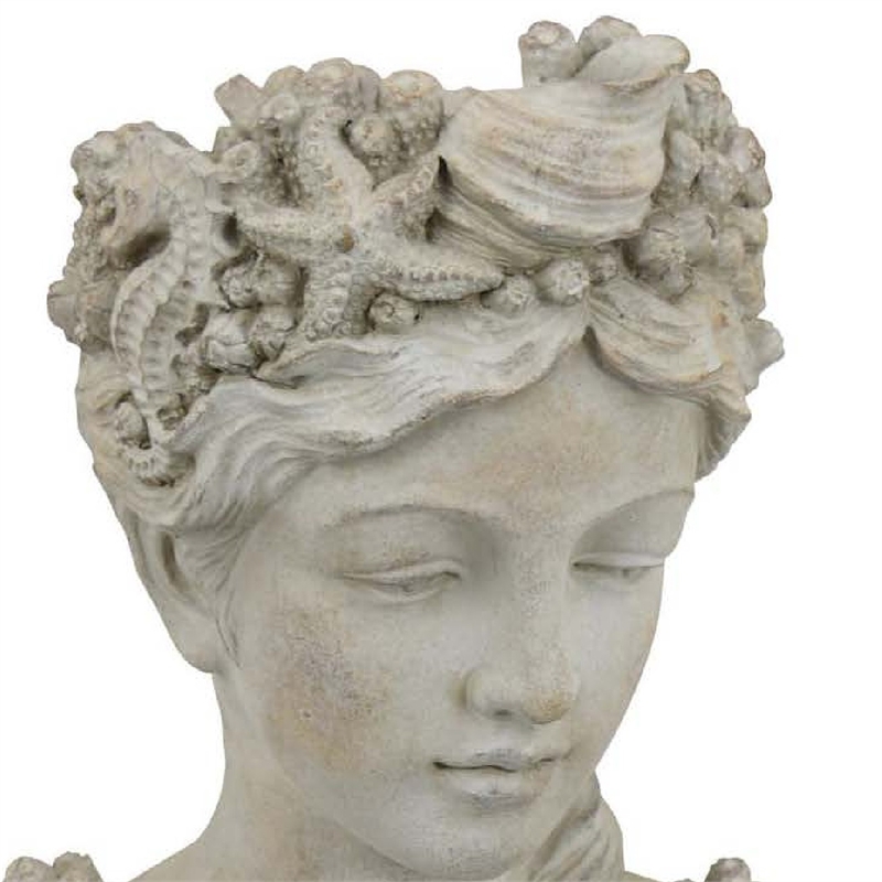 Benjara Lewis Bust Planter with Sea Life and Coral Patterns- White Terracotta