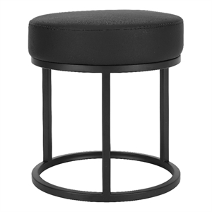 Benjara 18&quot Accent Stool Ottoman- Round Seat- Open Metal Frame- Black Finish